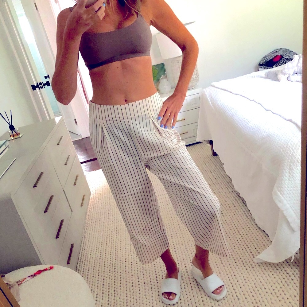 Cotton cropped wide leg pin stripe trousers